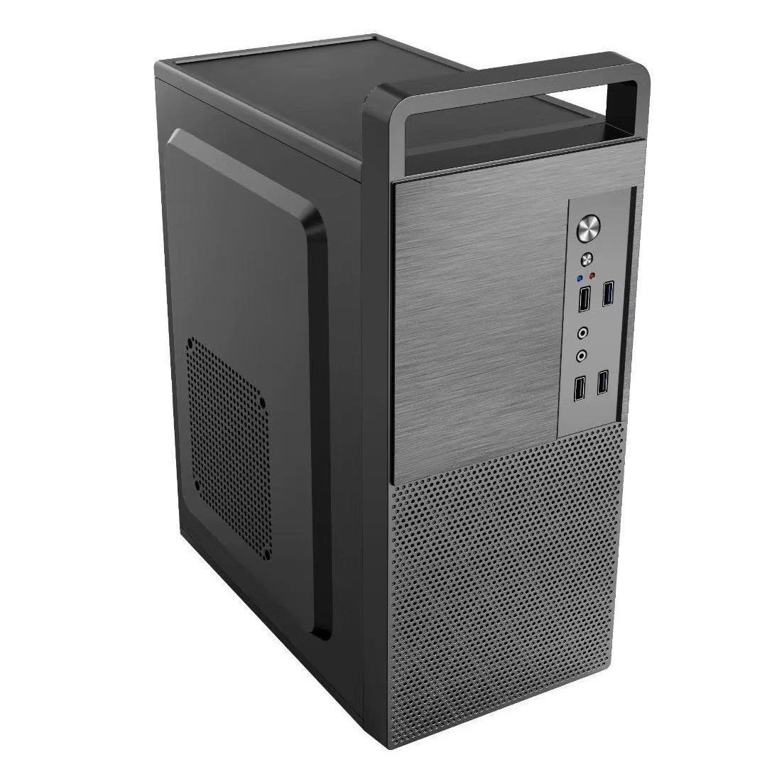 MATX Office PC Case, Portable Mini Desktop Chassis with Top Carry Handle & 4 Front USB Interfaces For Home Business
