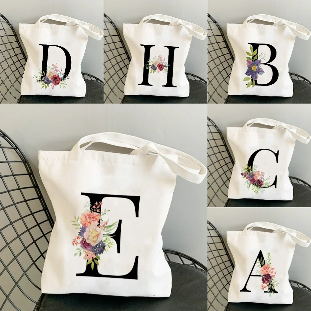 حقيبة حمل الزفاف الزهور A ~ Z رسائل قماش حمل حقيبة ذات سعة كبيرة صديقة للبيئة دائم حقيبة كتف واحدة حقيبة اليوغا السفر تخفيف الاستخدام