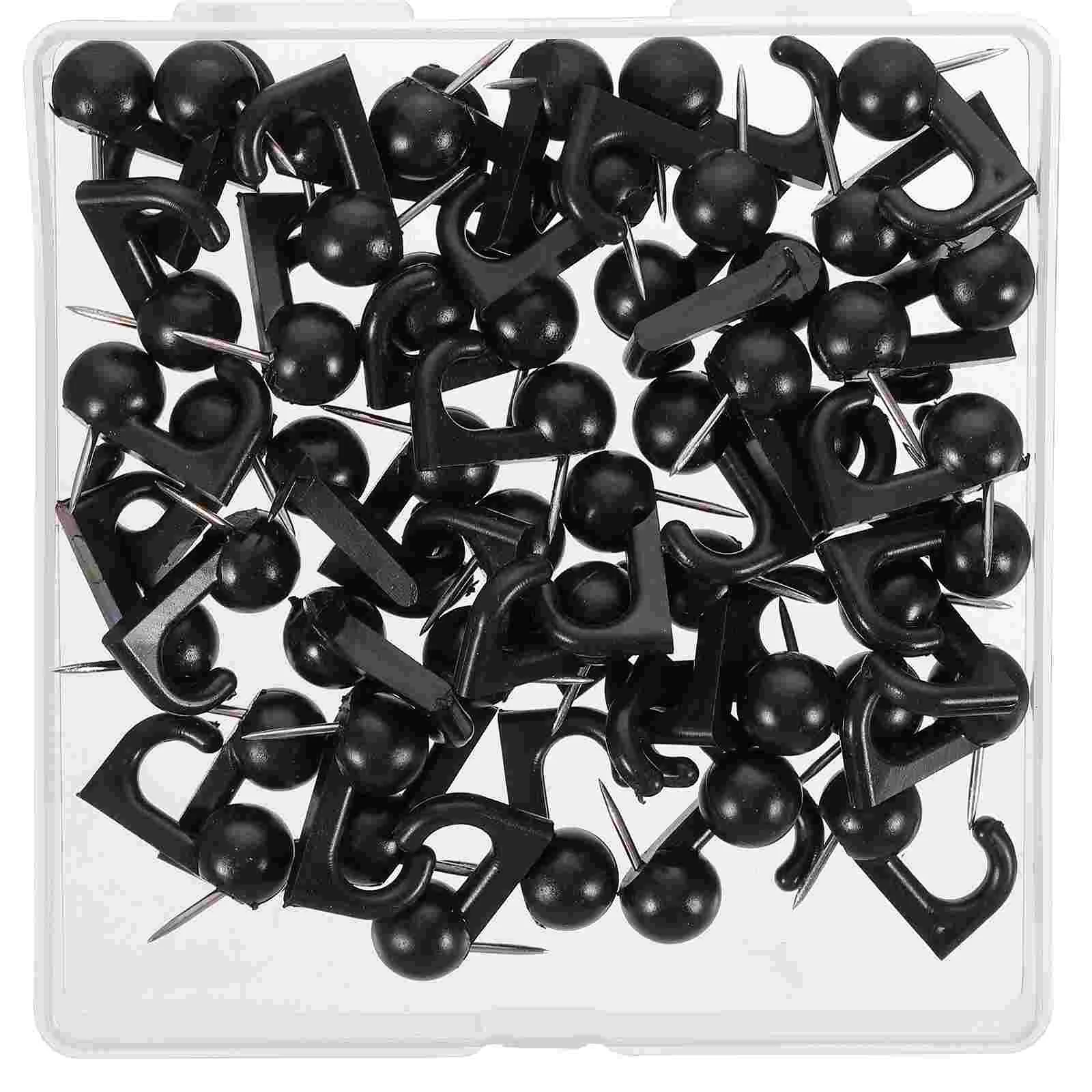 50 ชิ้นหมวก Push Pin ไม้แขวนเสื้อ Pins ภาพตะขอแขวน Sticky Black Wall Thumb Tacks