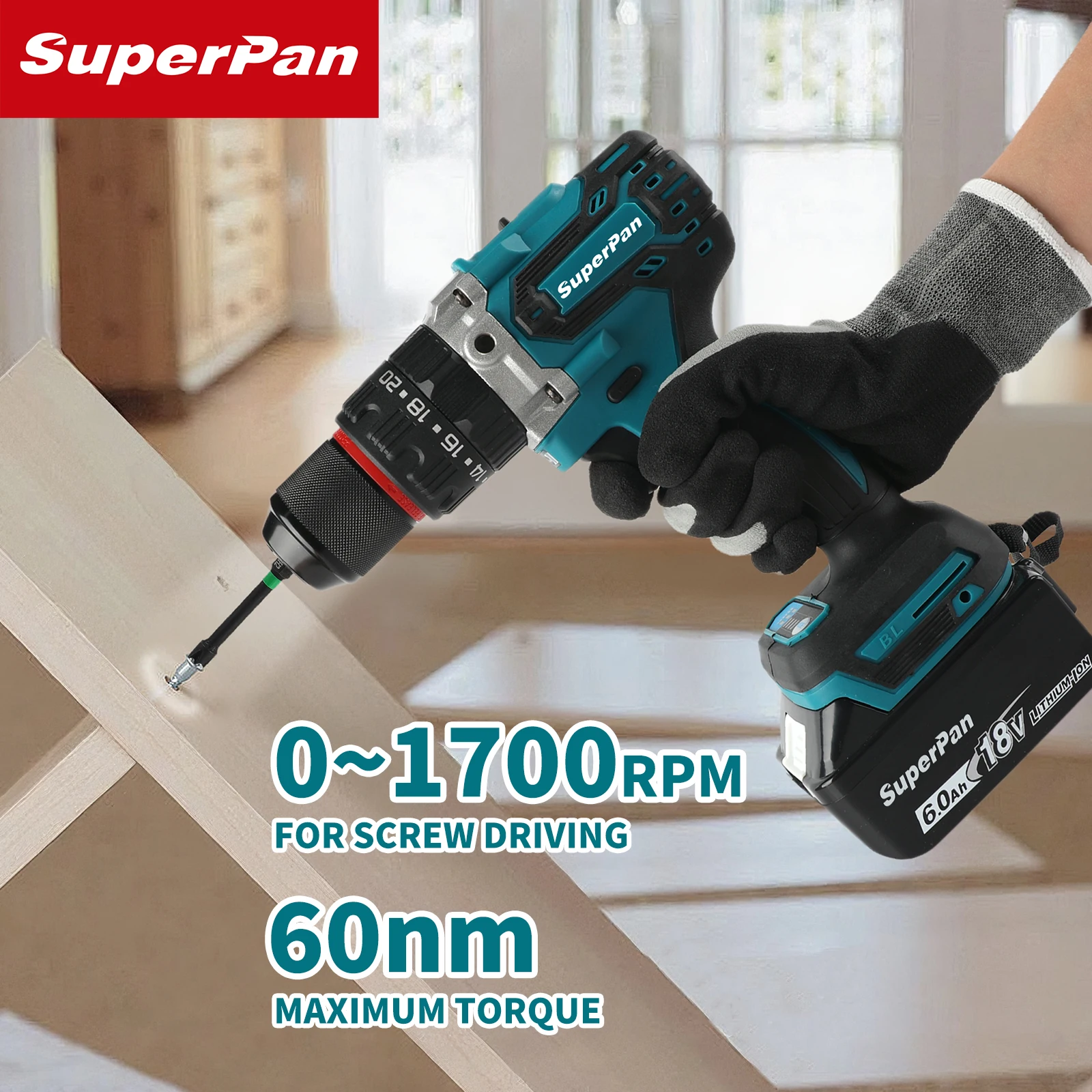 

Brushless Lithium Electric Driver SuperpanDDF487, Compact Drill Screwdriver for Makita 18V Battery pin, Daily Home Use