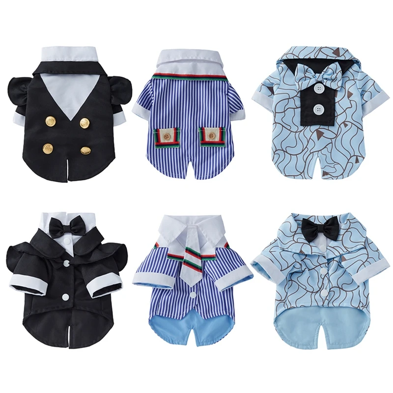 Dog Shirt Fashion Suit Pet Small Dog Clothes Bow Tie Wedding Shirt Costume Puppy Cat Bulldog Clothing