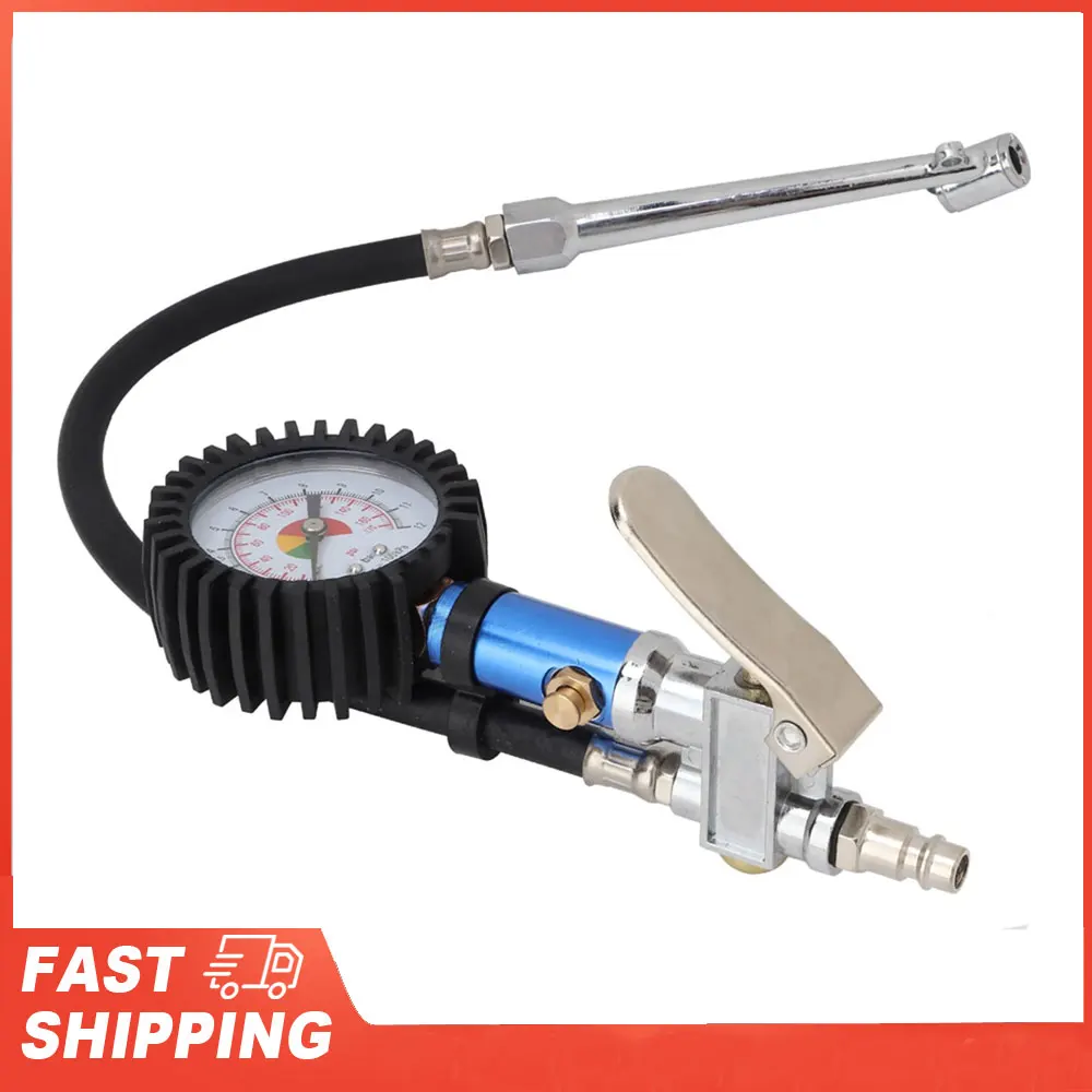 Inflator Gun Tire Inflator Gauge Pump Gun 12 Self Clamping Tire Inflator with Air Pressure Gauge and Quick Air Connector