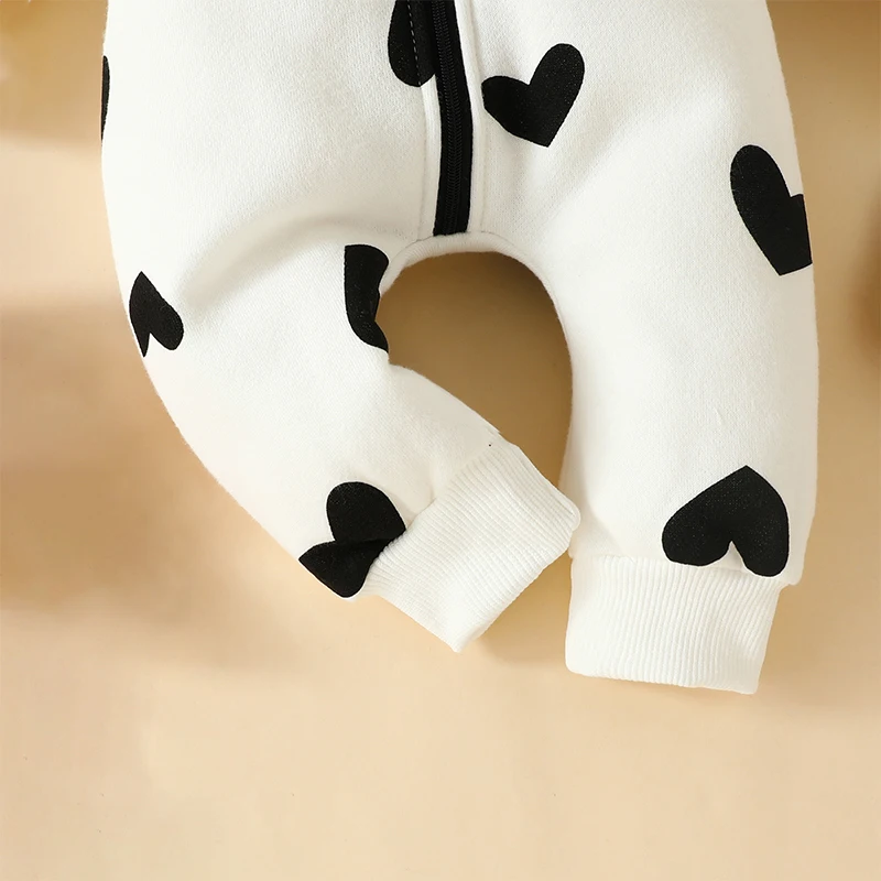 2023-08-11 Lioraitiin 0-18M Newborn Baby Girls Boys Romper Fleece Footie Long Sleeve Hooded Zipped Heart Cow Pattern Jumpsuit