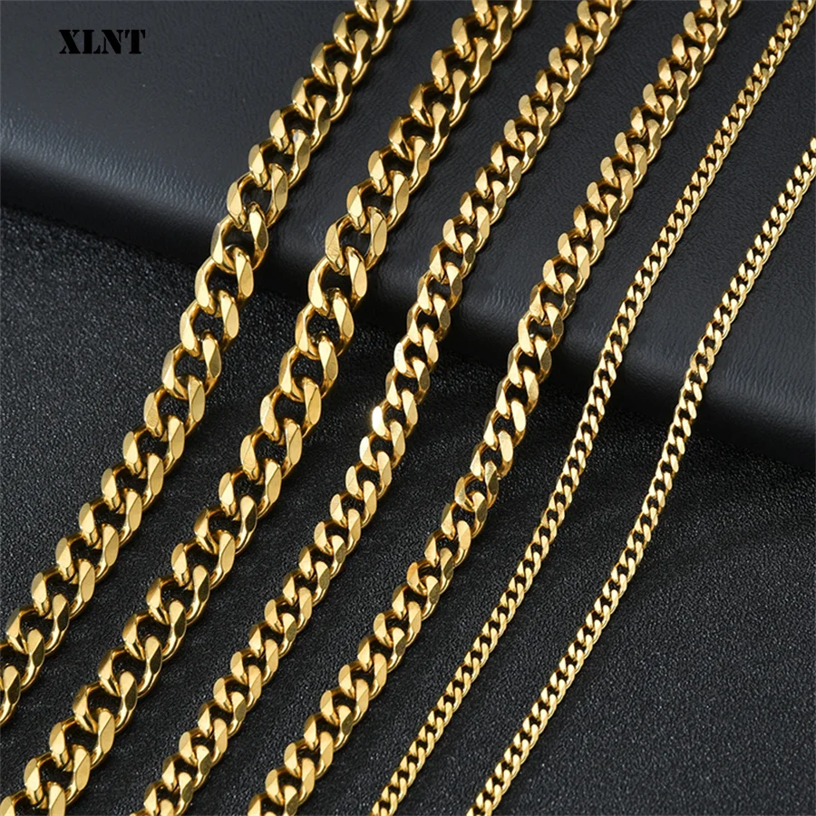 3mm 6mm Wide Stainless Steel Chain Cuban Link Chains Chokers Necklace For Mens Jewelry Silver Plated Solid Metal Fashion Jewelry