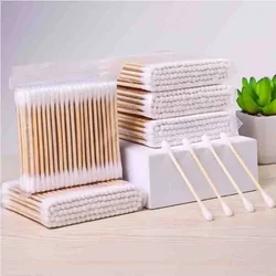 Wholesale 100Pcs Cotton Swab Wooden Cotton Sticks Double-Tipped Cotton Bud Chlorine-Free Hypoallergenic Cotton Swab Makeup Tools