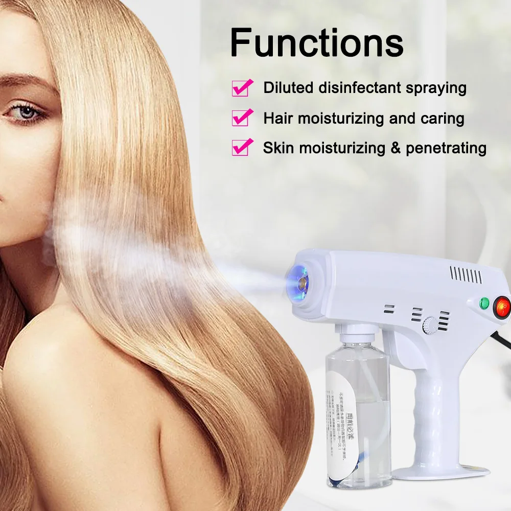 Portable Nano Steam Gun Hair Care Hydration Sprayer Hot Dyeing Care Blue Micro Mist Machine Spray Gun Hair Steamer Trigger