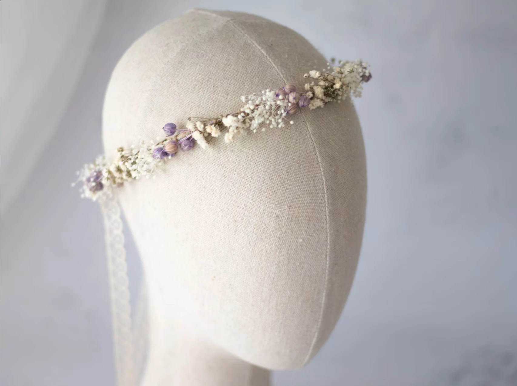 Wedding Dried Flower Crown Purple Floral Crown Babys Breath Headband Dainty Ivory Llavender Floral Headband Bride Girl Supplies