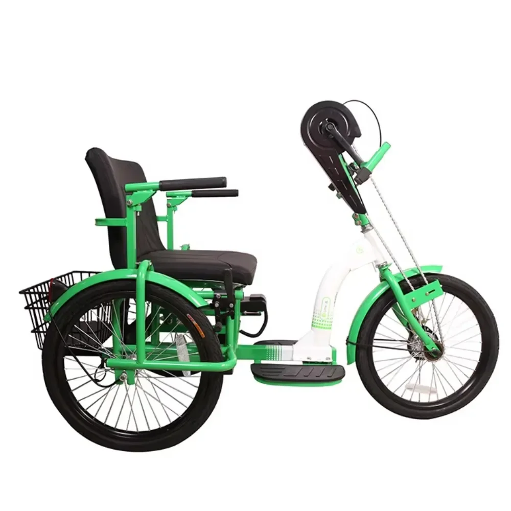 Disabled hand-cranked tricycle elderly force mobility wheelchair car patient adult push-pull tricycle steel tube