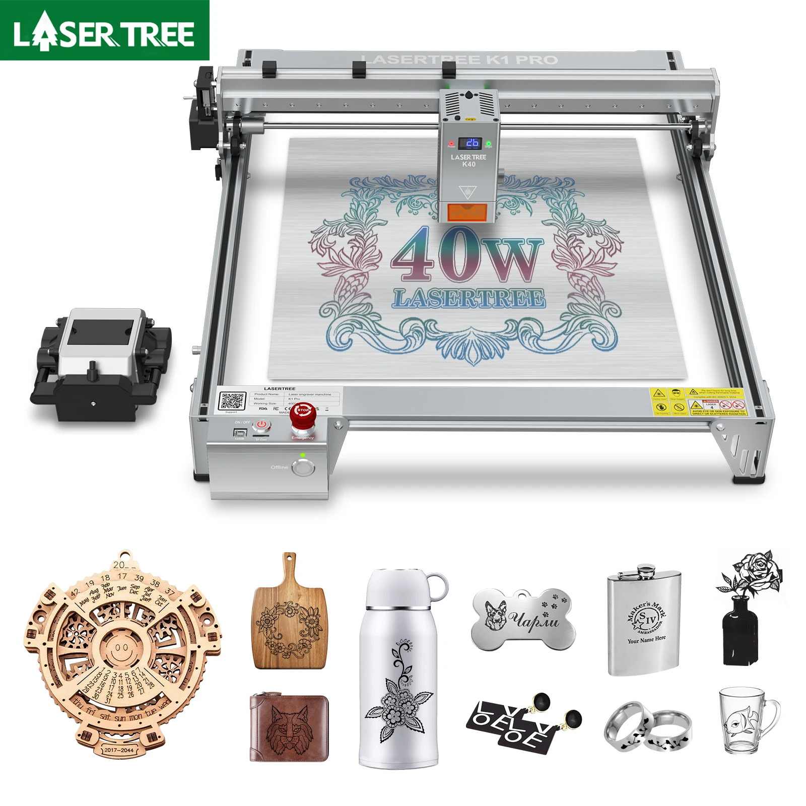 LASER Lanka E K1PRO-Machine de gravure laser, avec puissance optique de 40W, technologie laser TTL, outil de bricolage, pour le calcul