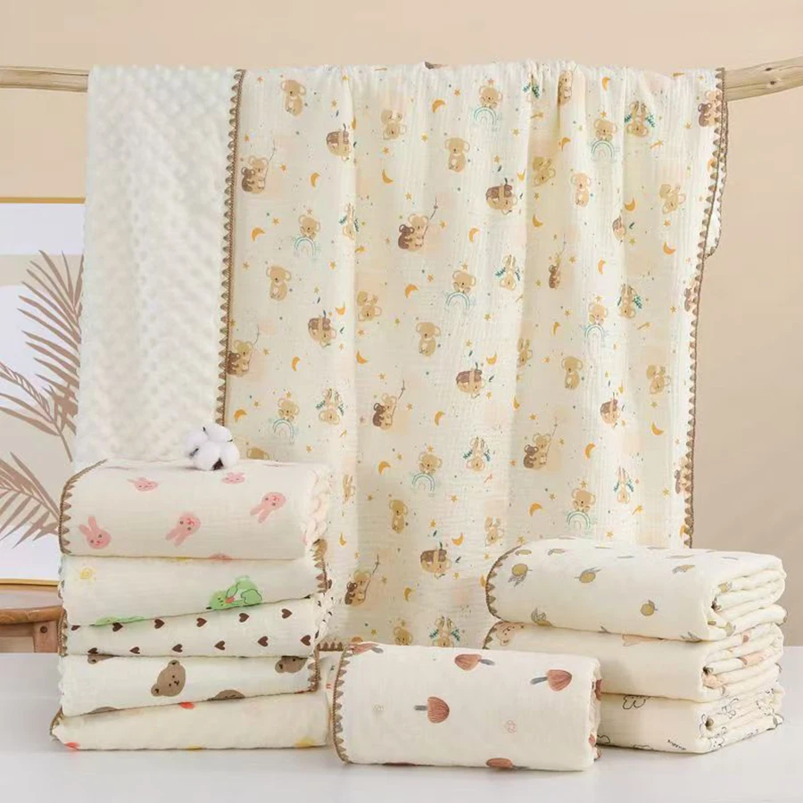 1 Piece of Cute Printed Cartoon Animal Pattern Multifunctional Summer Thin Baby Blanket, Size 39inch X 39inch for Kindergarten, Suitable for Baby Sleeping, Soft Polka Dot Toddler Bed Blanket, Comfortable Skin-Friendly Dot Blanket, Children's Air-Conditioned Nap Blanket, Adult Office Nap Blanket, Baby Stroller Blanket, Reversible, Suitable for All Seasons