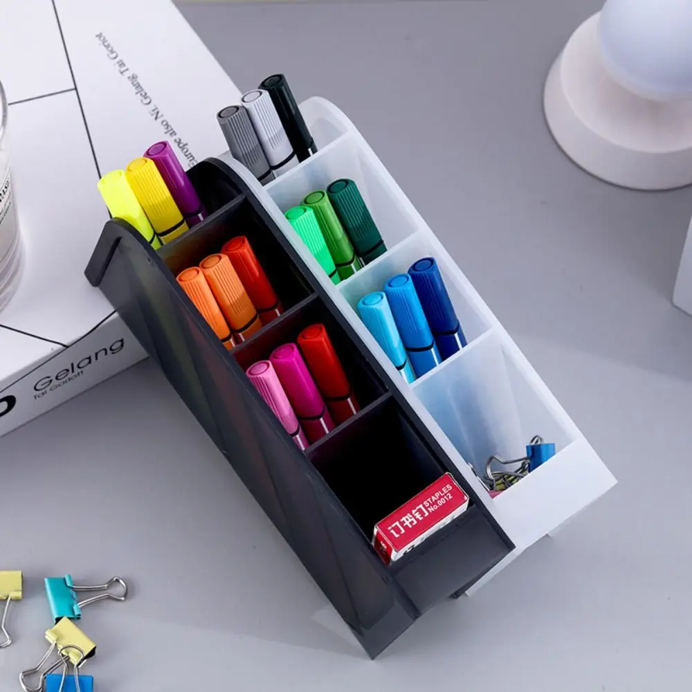 Plastic Pen Holder Frosted Transparent Pen Container High-capacity Oblique Insertion Makeup Brush Storage Bucket