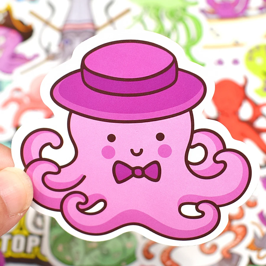 50 PCS Octopus Anime Stickers Toys for Children Ocean Animals Sticker to DIY Laptop Phone TV Fridge Bicycle Car Decal Kids Gifts