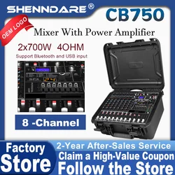 SenMicre CB750 Professional Mixing Console with Power Amplifier 2x750W 4OHM 8 Channel DJ Audio Mixer Wth Preamplifier 7-Band EQ