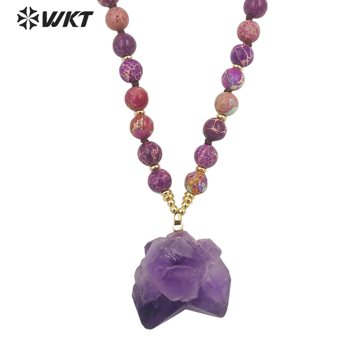 

WT-N1376 WKT Religious Natural Stone Necklace Jasper Small Ball Chain Amethyst Pendant Ladies Jewelry Findings Gift