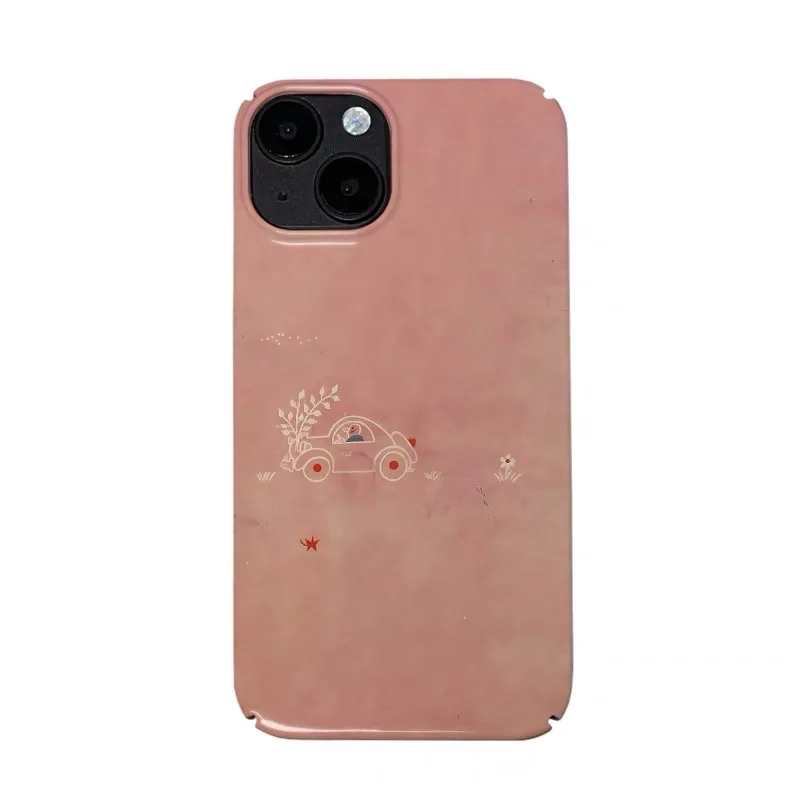 

INS Orange Cartoon Car Art Case for IPhone 16E 15 14 13 Pro Max 12 Mini 11 Pro Plus 7 8 Shockproof Protective Hard Acrylic Cover