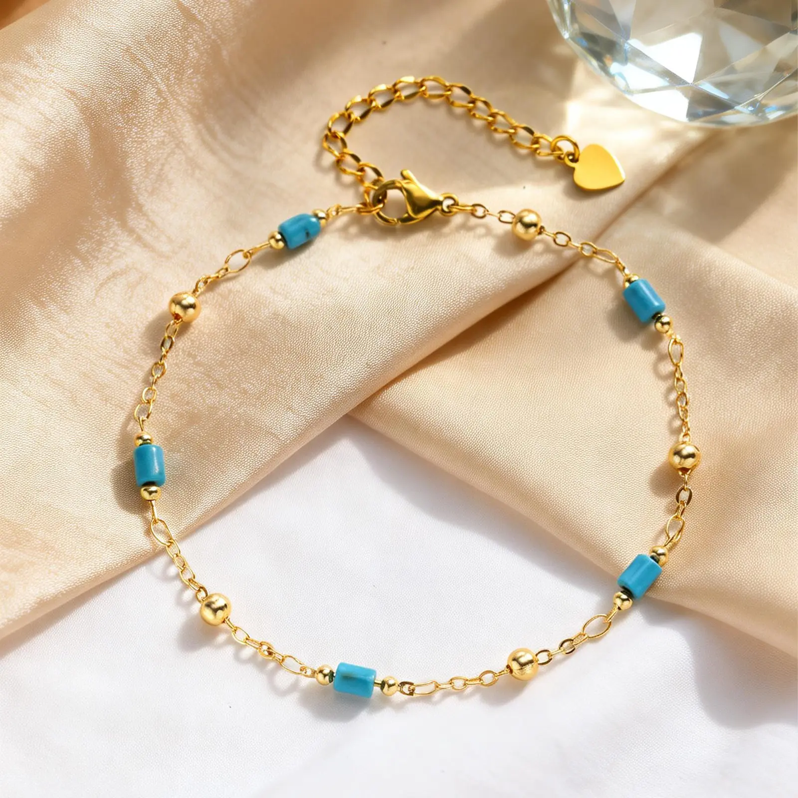 Handmade Turquoise Bead Anklet for Women, Adjustable Summer Beach Boho Style Foot Jewelry