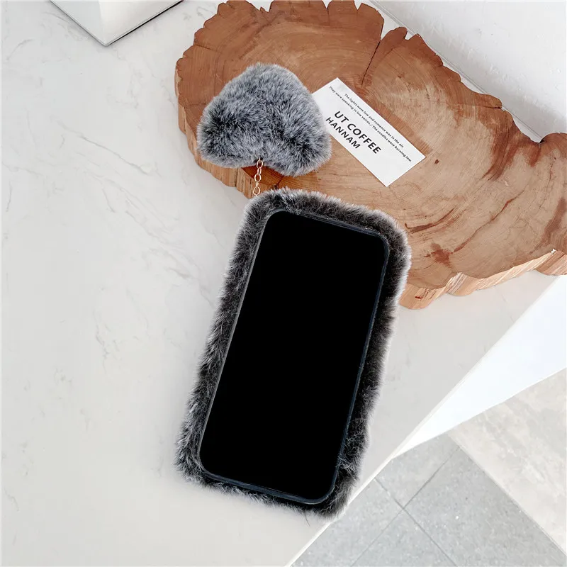 Pendant Plush Case For iPhone 15 14 12 11 Pro Max XS Max XR X 13 Luxury Rabbit Furry Fluffy Soft Cover For iPhone 6 7 8 Plus SE2