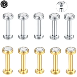 10Pcs/lot G23 Titanium Labret Lip Rings Internally Threaded Crystal Ear Stud Earrings for Women Body Piercing Jewelry 2-4mm Top
