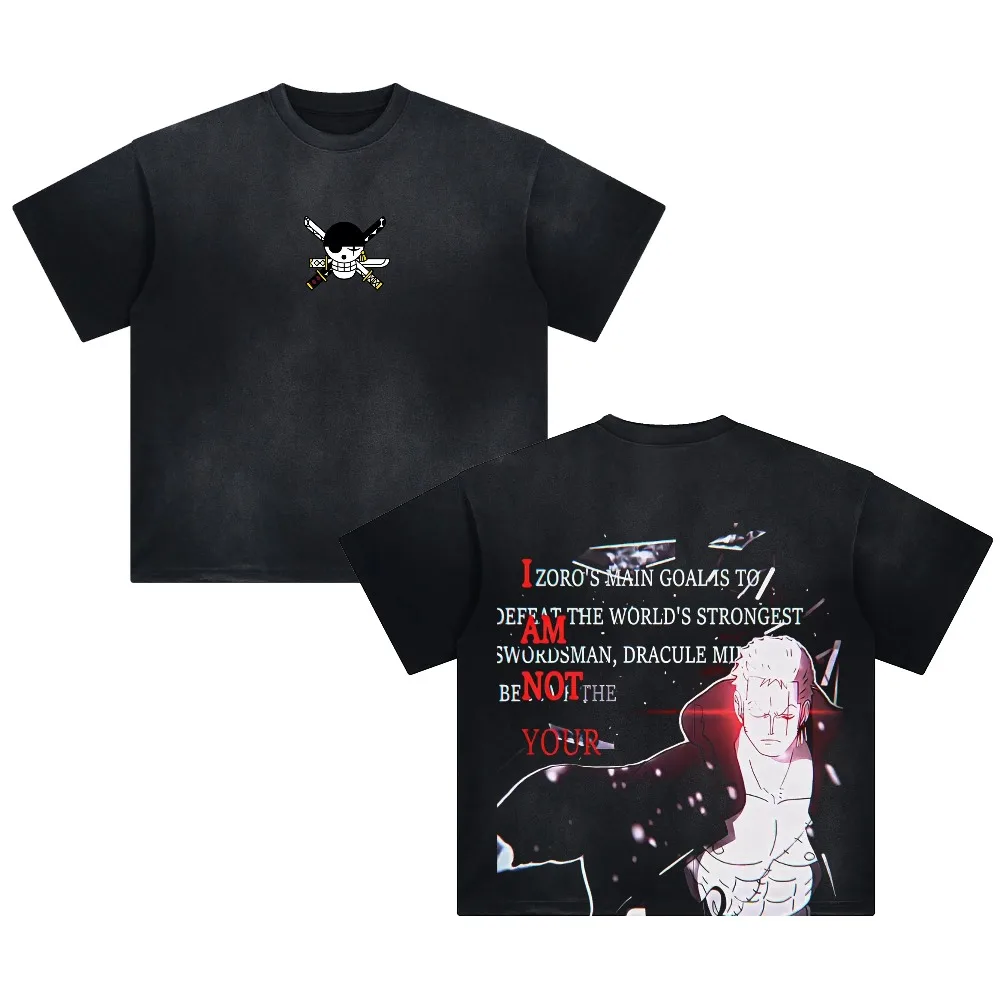 تي شيرت رجالي ونسائي من ONE PIECE بتصميم رورونوا زورو، قميص أنيمي صيفي وربيعي، تي شيرت قصير الأكمام بتصميم عتيق ومهترئ