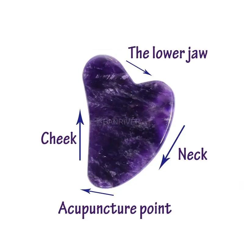천연 자수정 괄사 스톤 보드 마사지 괄사 플레이트 얼굴 마사지기 스크래퍼 도구 얼굴 등 목 피부 리프팅 슬리밍