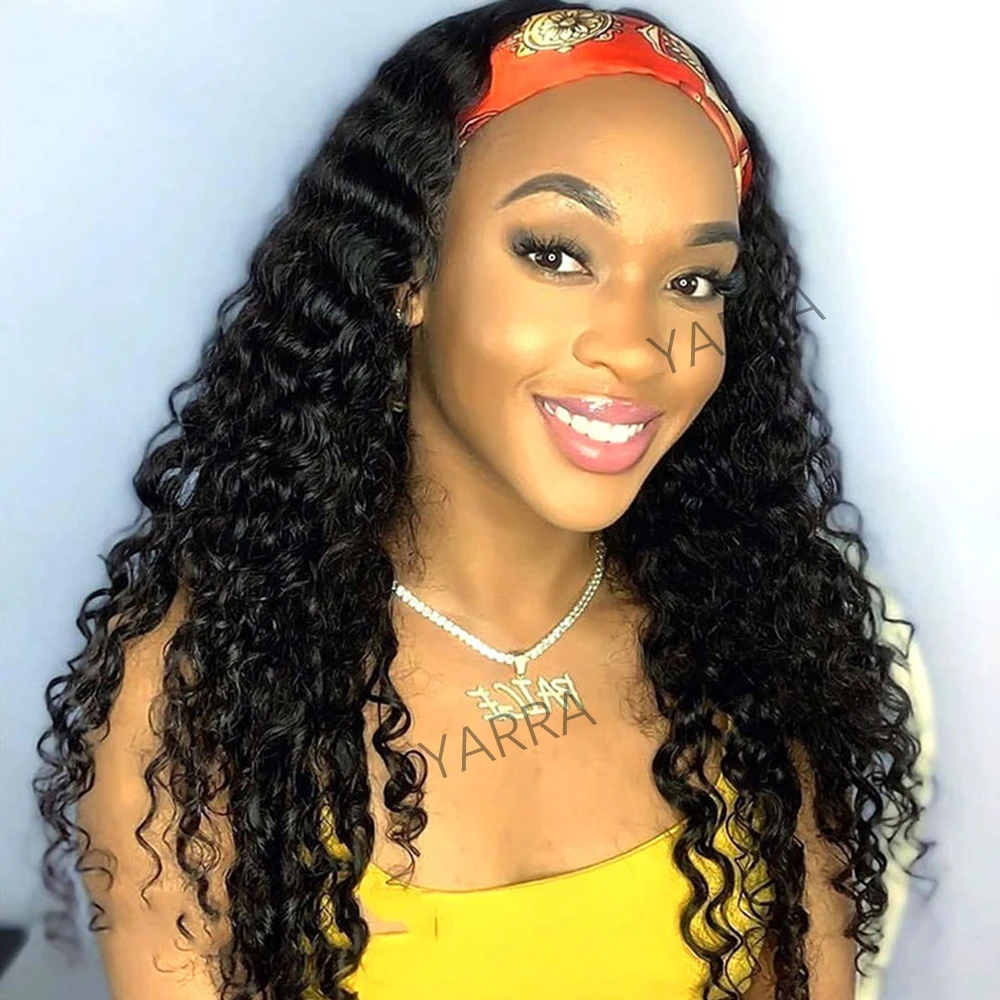 180 Density Headband Wigs Human Hair 24 26 Inch Deep Wave Wigs Human Hair Ready To Wear Kinky Curly Wigs Human Hair