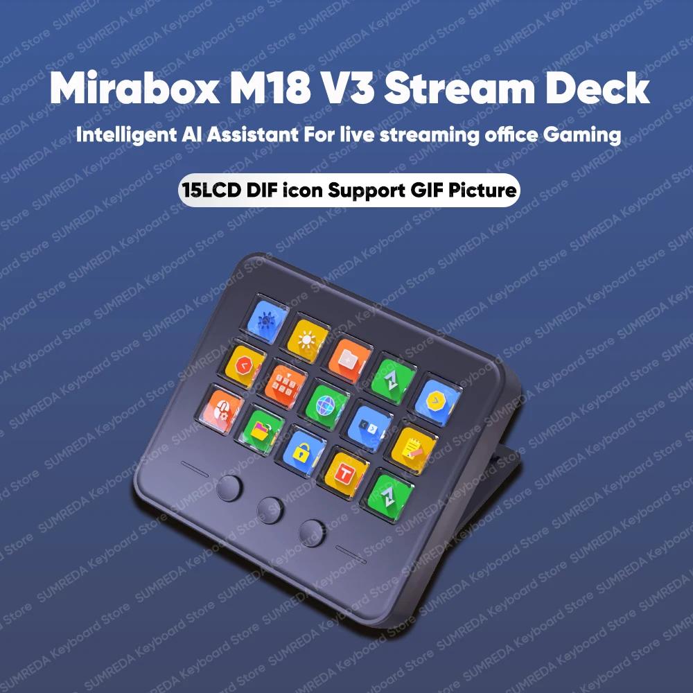 Mirabox M18 V3 Stream Deck Creative Console 15 LCD Keys Deck Dock Streamdeck For Vlog Content Creation Stream Desk Controller