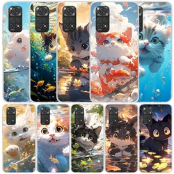 Cartoon Cute Cat Fish Aesthetic Phone Case For Xiaomi Redmi Note 13 12S 12 11S 11 11T 11E Pro Plus 10S 10 9S 9 8T 8 7 + Soft TPU