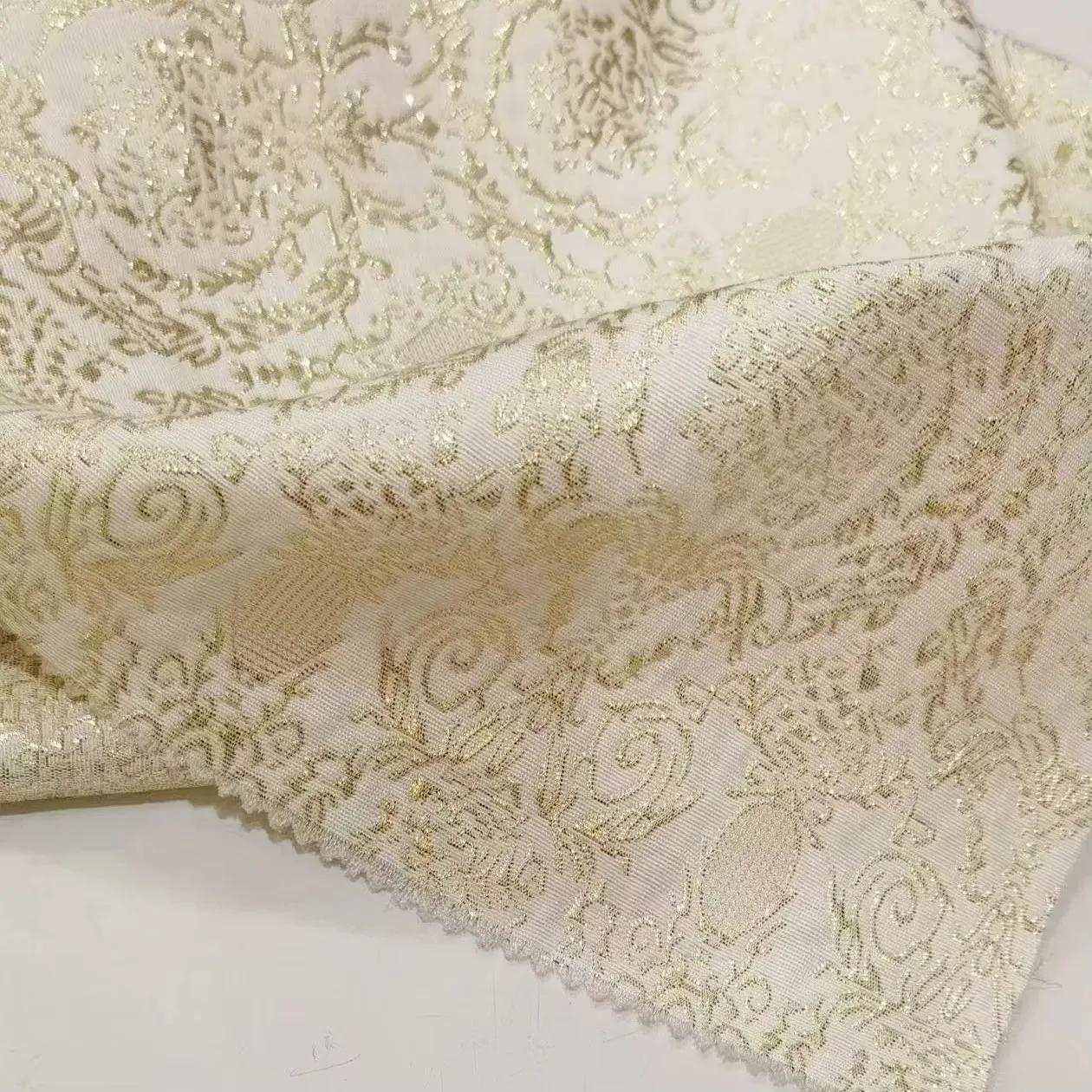 Gold Embossed Jacquard Fabric Design Sewing Material Wedding Dress Garment Fabric Wide 145cm Sold By The Meter