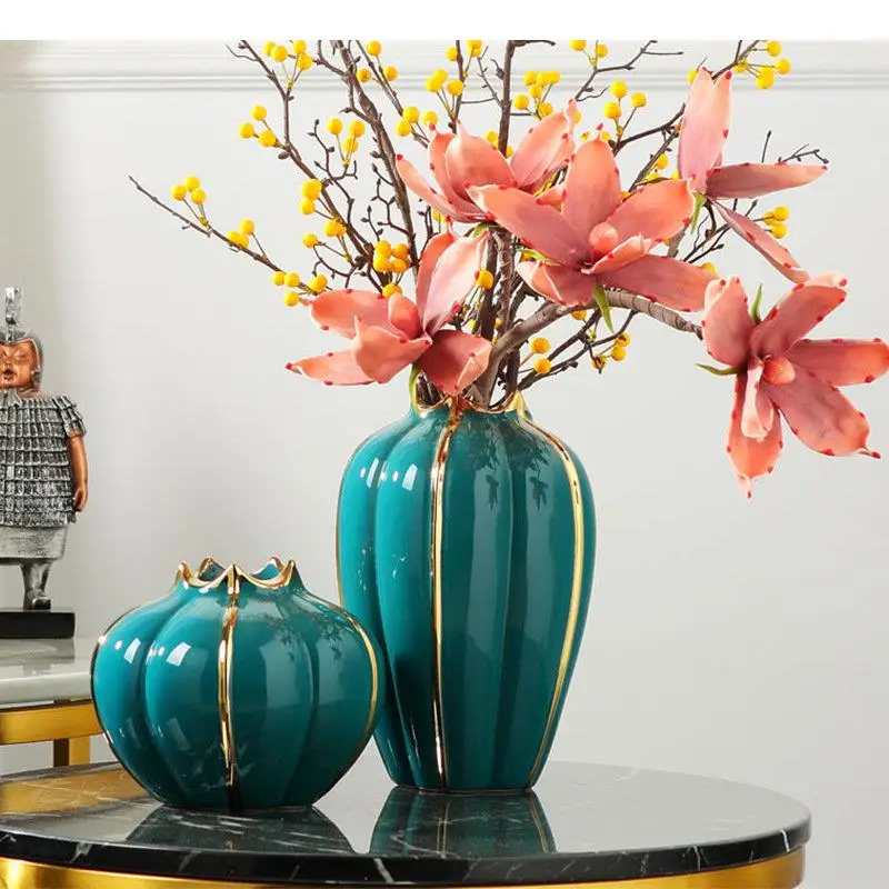 

Позолоченная керамическая ваза с гранатом, украшение стола, горшечное растение, цветочные горшки, цветочная композиция, современный домашний декор, цветочные вазы