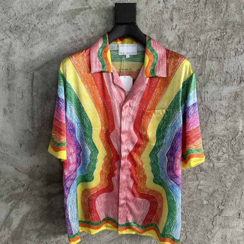 2025ss Casinoblank Marokko Parijs Geprint Dames Heren Echt Zijden Korte Mouwen Shirts T-shirt - afbeelding 2