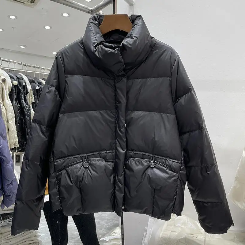 

White Du down ort Jaet Stand Collar Women's Faionable Warm Winter Coat Korean Sle Commute Wind Regular Sve Long ...