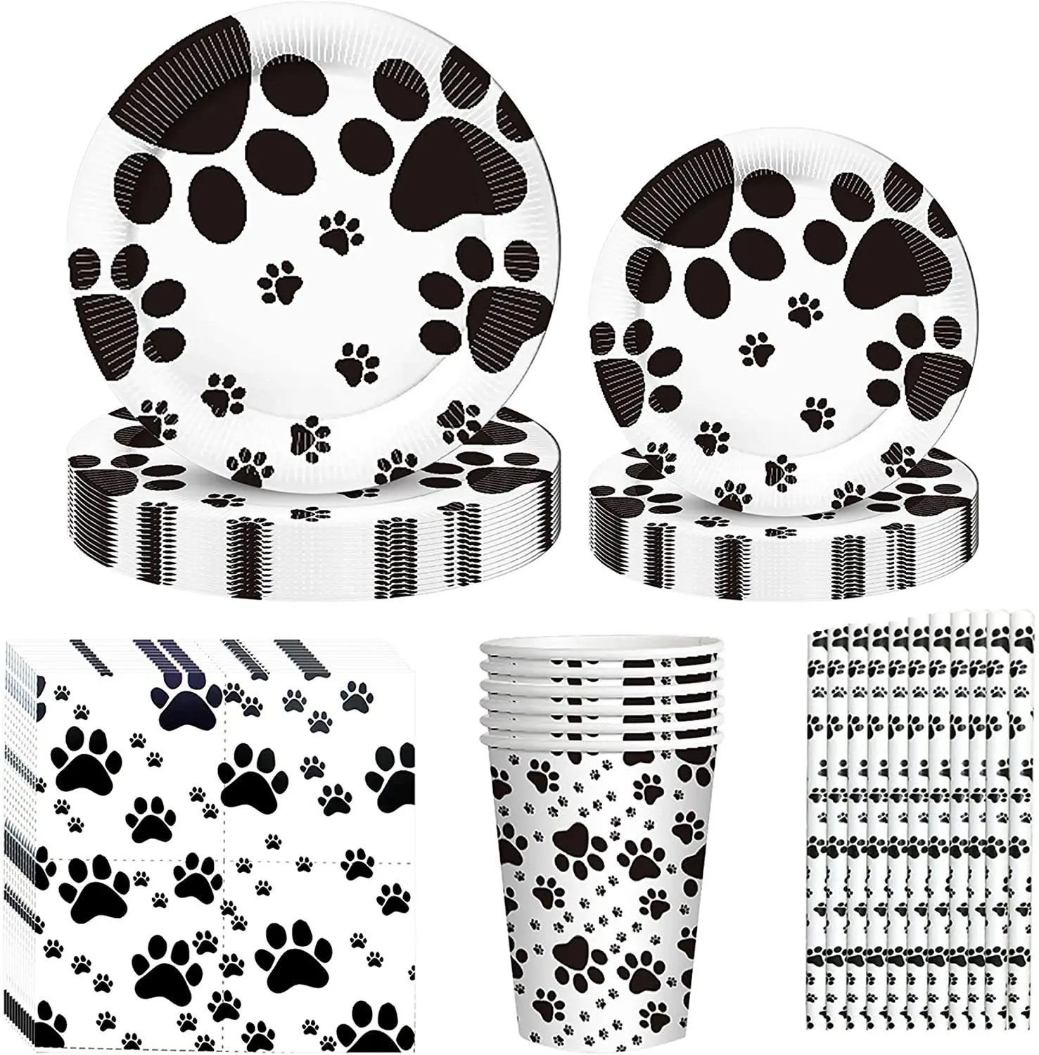 Black Puppy Paw Themed Birthday Party Tableware Decorations Dog Paw Party Supplies Print Banner Paper Plates Cup Napkins Balloon