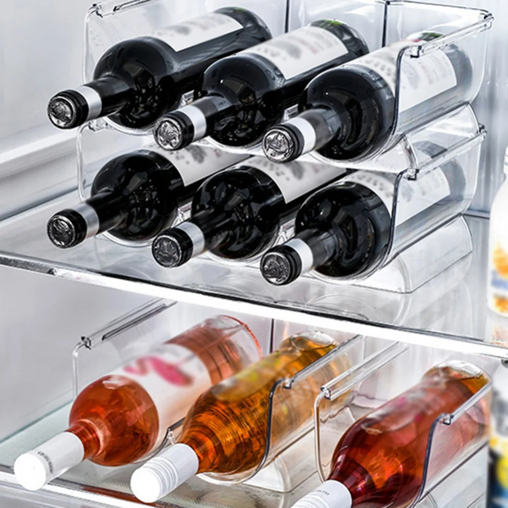 1/2/3 Gird Stackable Wine Rack Bottle Holder Kitchen Refrigerator Organizer Beverage Bottle Organizer Champagne Storage Box