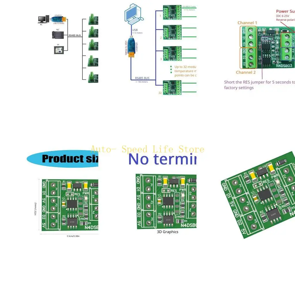 

02DA 1-2CH RS485 Digital Temperature Collector Module -55-125℃ DS18B20 Sensors 5V 12V 24V for Thermostat Home DS18B20