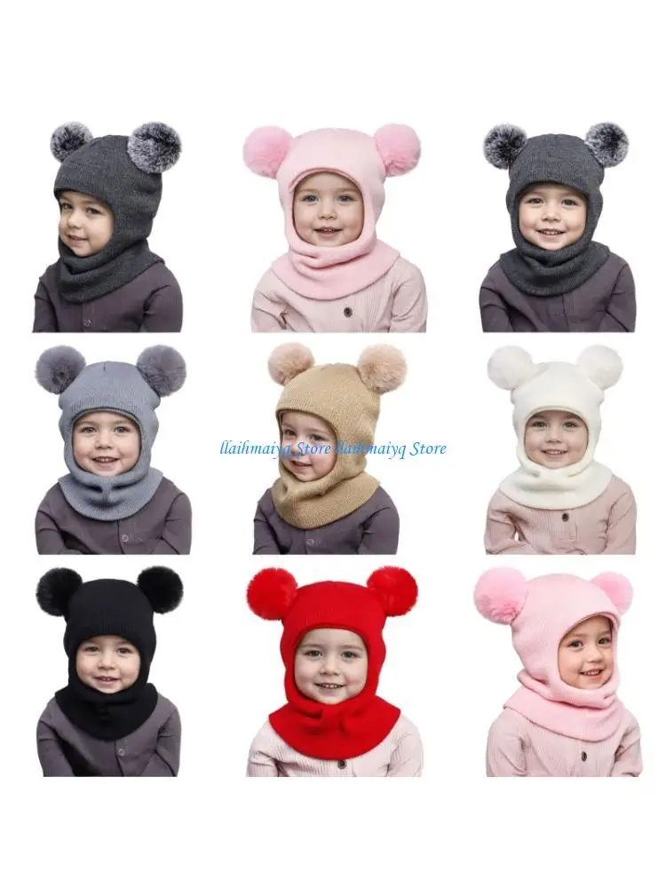 

573B Toddler PomPoms Elastic Earflap Design Acrylic Neck Warmer