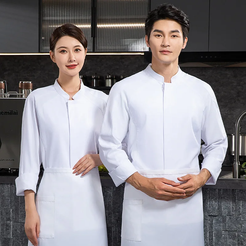 High-End Stretch Chef Executive Chef Work Clothes Long Sleeve Star Hotel Restaurant High-End Chef Uniform Stretch Men