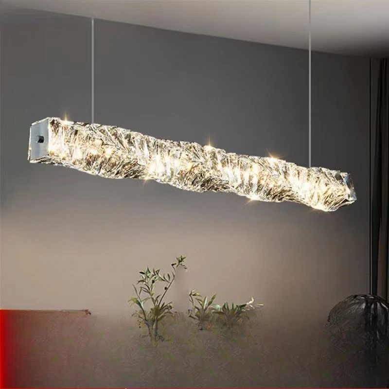 Small waist crystal chandelier, Italian light luxury restaurant light, long one-word dining room light, modern simple bar table
