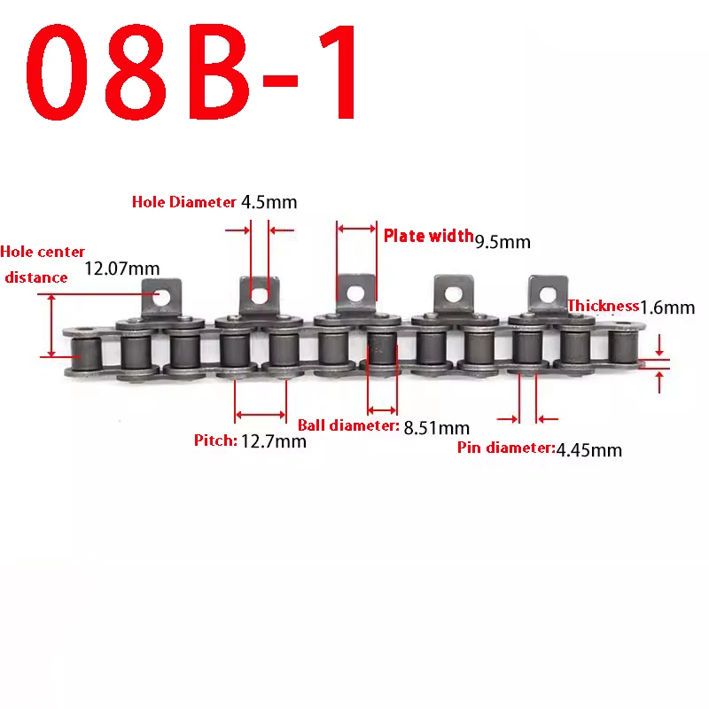 1PC 1.5 Meters 08B-1 Roller Chain Single Side Curve Bending Plate Conveyor Drive Transmission Chain With Single Hole