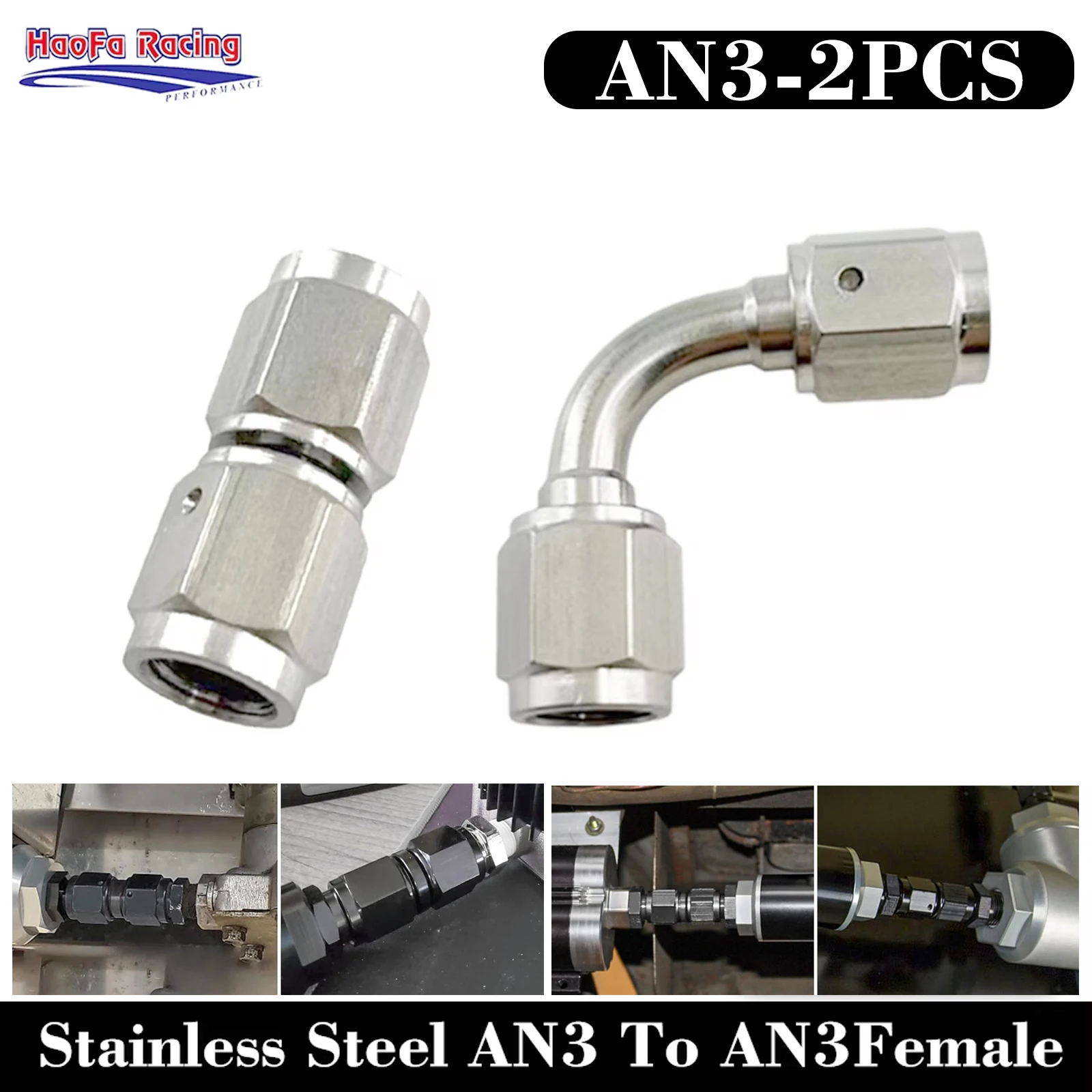 

2PCS AN3-AN3 Female Stainless Steel Straight/ 90Degree Brake Swivel Hose Ends Fittings For Car Auto Motorcycle Universal