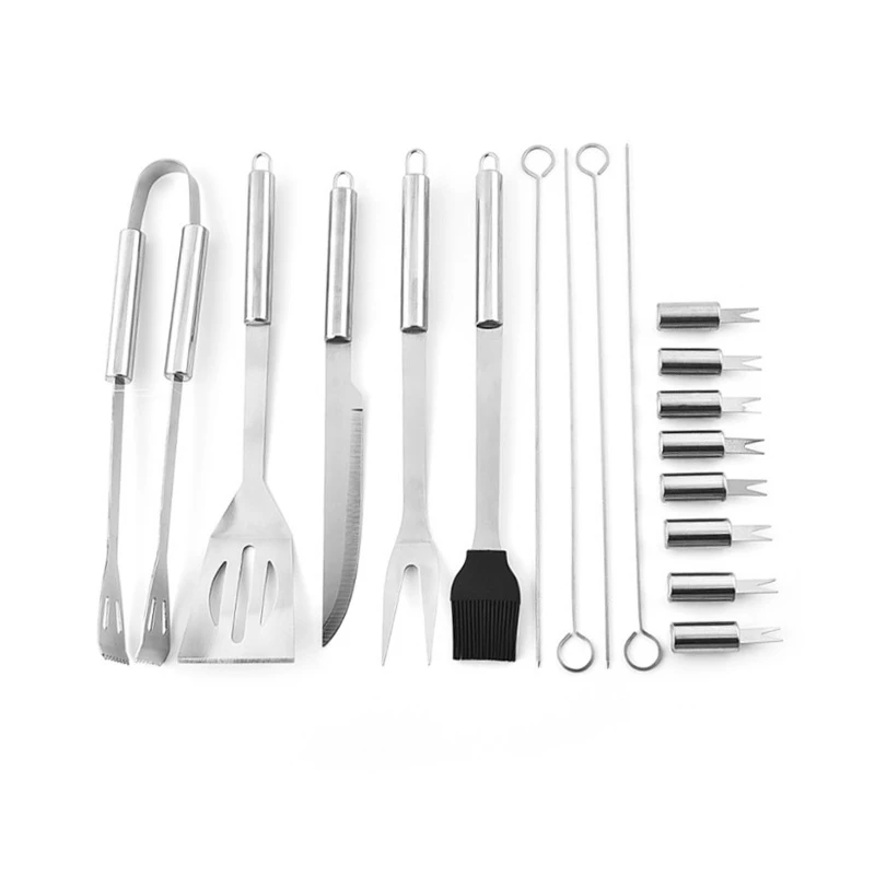 18pcs Bbq Set Stainless Steel With Oxford Cloth Bag Outdoor Barbecue Combination Bbq Tools Beef Mut Portable Camping Assesories