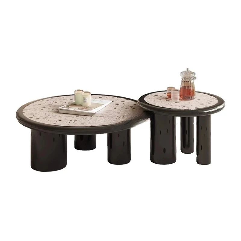 

French style round terrazzo coffee table combination small apartment household
