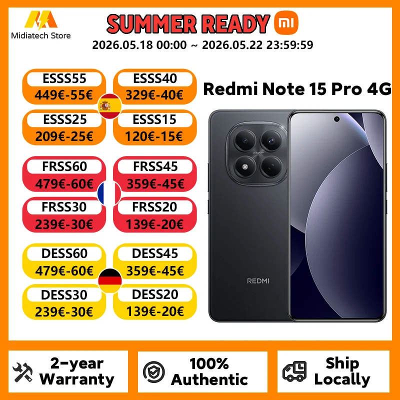 Version Globale Redmi Note 15 Pro 4G Smartphone Batterie 6500mAh 45W Caméra Principale 200MP OIS Écran 6.77" 120Hz Téléphone Portable Xiaomi
