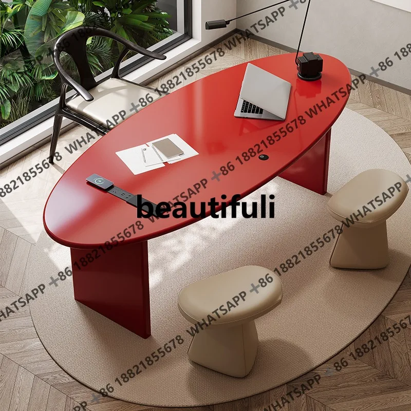 

Italian light luxury solid wood small space boss table designer creative special-shaped women's desk business desk