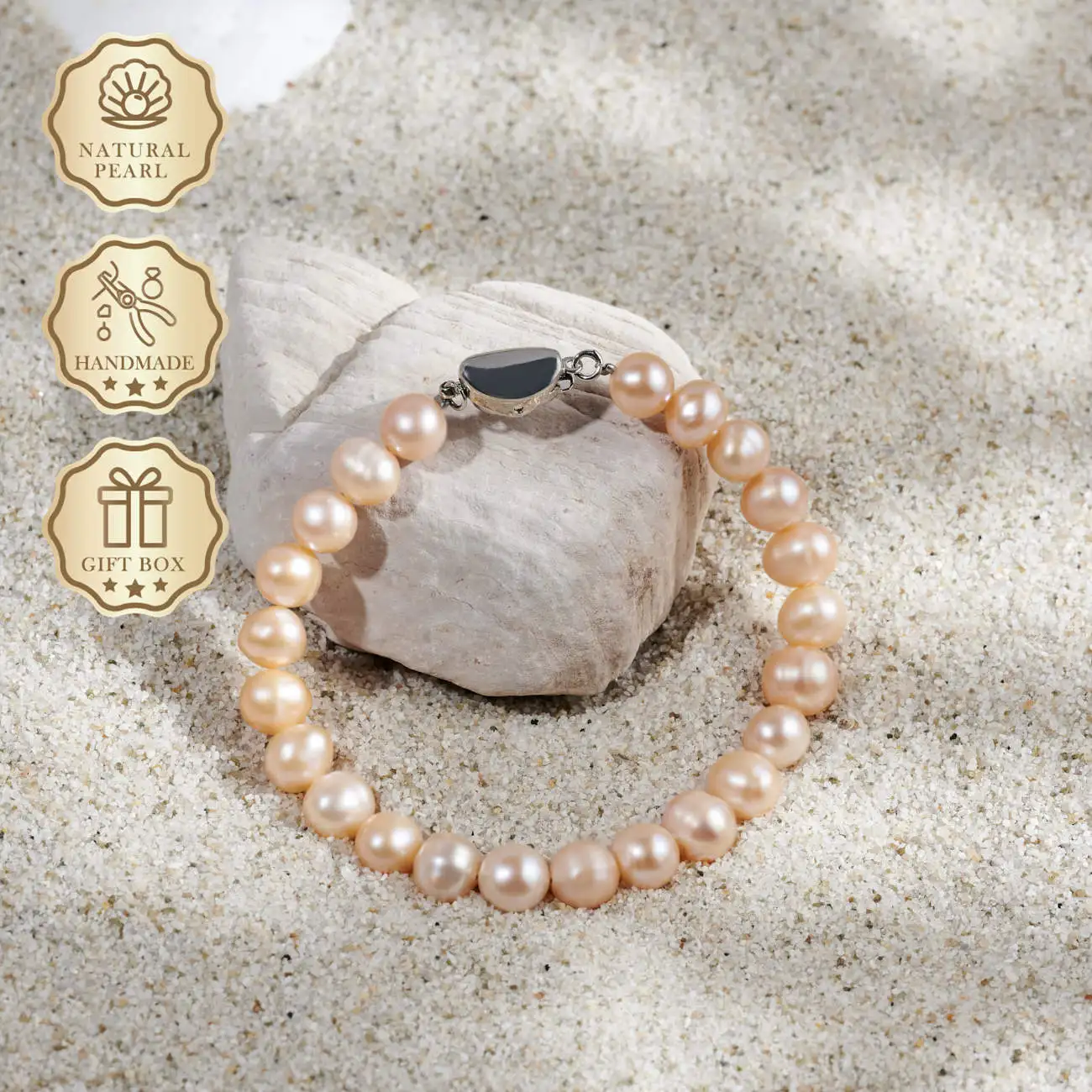 

MYSOYA Pink Freshwater Pearl Bracelet 8–9mm with Ingot Clasp, Gift Box, Ideal Birthday & Anniversary Gift