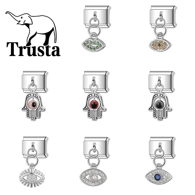Trusta Fashion Devil's Eye Charm Italian Links 9mm Bracelet Stainless Steel for Girls Birthday Gift DIY Jewelry Wholesale N384