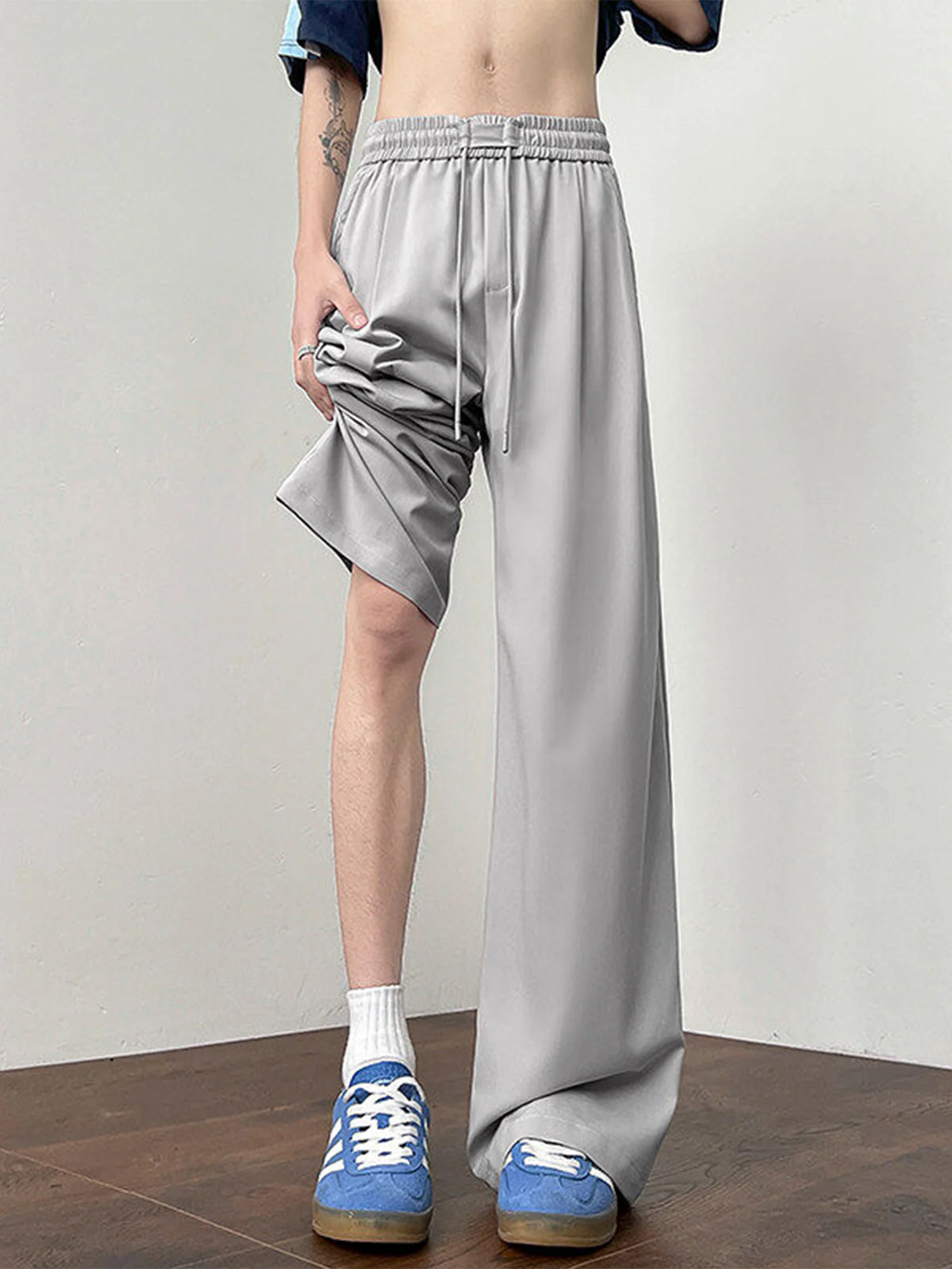 

Мужские летние тонкие брюки из ледяного шелка, широкие, прямые, свободные, быстросохнущие, спортивные, драпирующиеся, в пол, повседневные, длинные