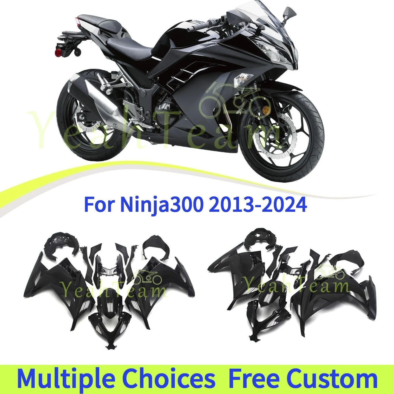 

ABS Motorcycle Fairing Kit for Kawasaki Ninja300 2013 2014 2015 2016 2017 All Gloss Black Plastic Bodywork EX300A 13-17