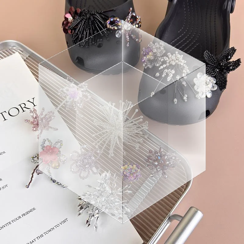 Handmade Rhinestone Shoe Charms Glitter Beaded Flower Pattern DIY Clog Sandal Decor for Travel Outdoor Wear Girls Gift Sets