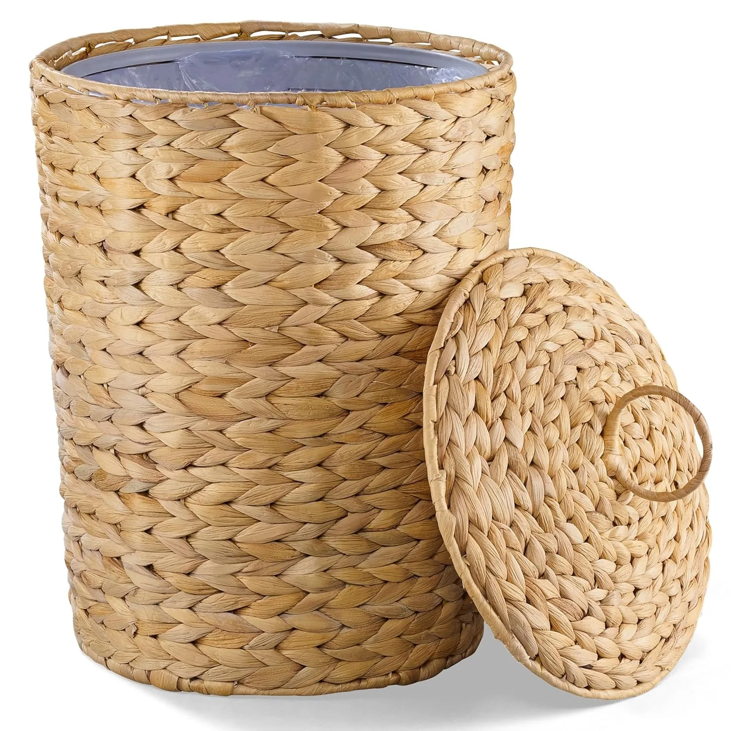 

4.5 gallon willow trash can with lid and removable liner, rattan bathroom trash can