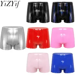 Mens Boxers Pants Wet Look Patent Leather Shorts Bulge Pouch Underwear Nightclub Lingerie Clubwear Dancing Hot Pants Costumes